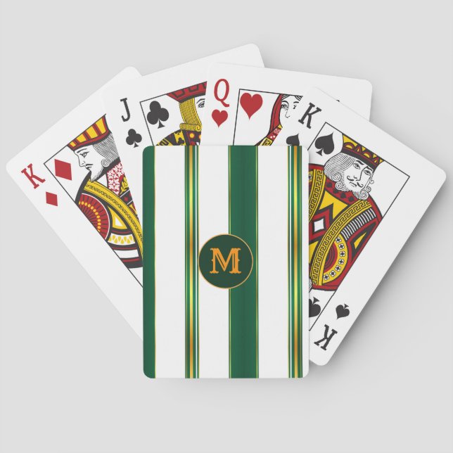 Luxury Linen Trendy Green Gold Texture Collection Playing Cards (Back)