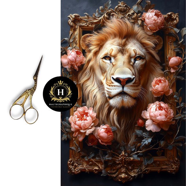Luxury Lion Portrait Pink Floral Ornate Frame  Tissue Paper (Creator Uploaded)