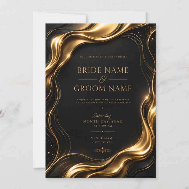 Luxury Liquid Gold 3D Wedding Invitation Template (Front)