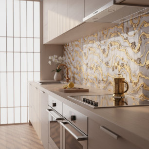 Luxury Liquid Gold & White Marble Design Tile