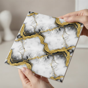 Luxury Liquid Gold White Marble Elegant Tile