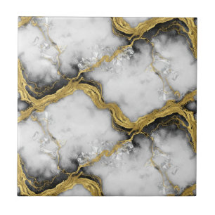 Luxury Liquid Gold White Marble Elegant Tile