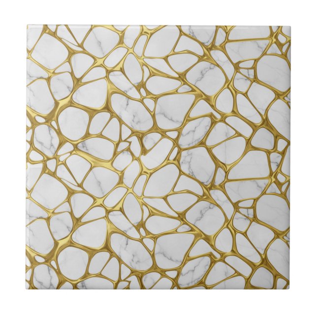 Luxury Liquid Gold White Marble Pattern Tile (Front)
