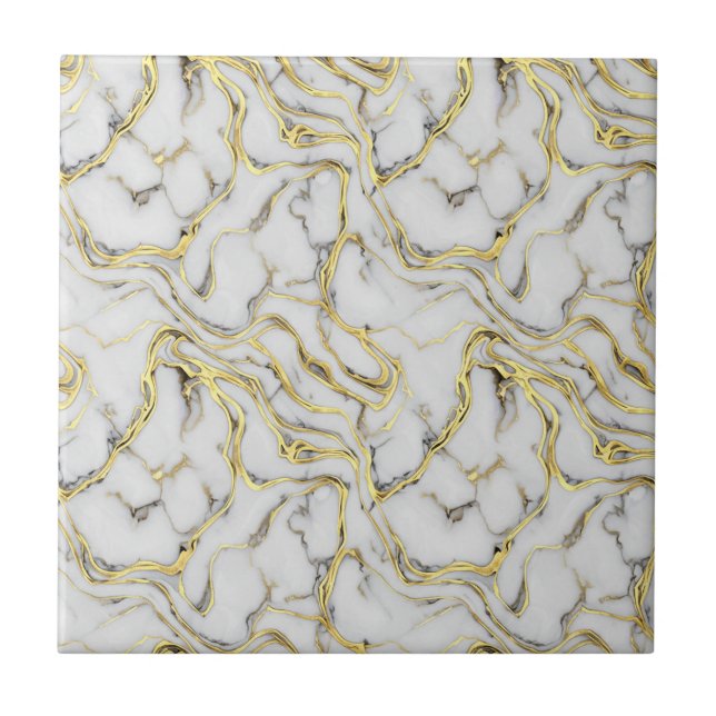 Luxury Liquid Gold White Marble Texture Tile (Front)