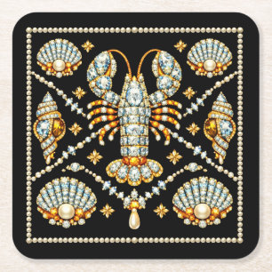 Luxury Lobster Bejewelled Patterned Design Diamond Square Paper Coaster