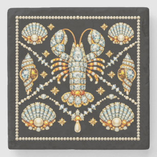 Luxury Lobster Bejewelled Patterned Design Diamond Stone Coaster
