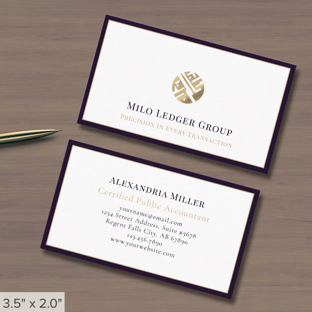 Luxury Logo Dark Purple Border Business Card (Creator Uploaded)