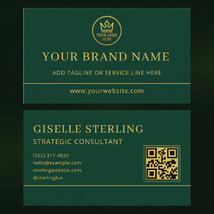 Luxury Logo Green Gold QR Code Business Card