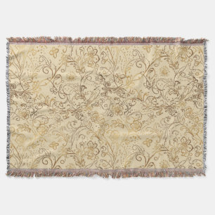 Luxury, Lovely Gold Flowers Pattern Throw Blanket