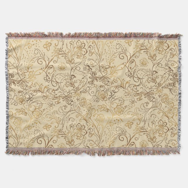 Luxury, Lovely Gold Flowers Pattern Throw Blanket (Front)