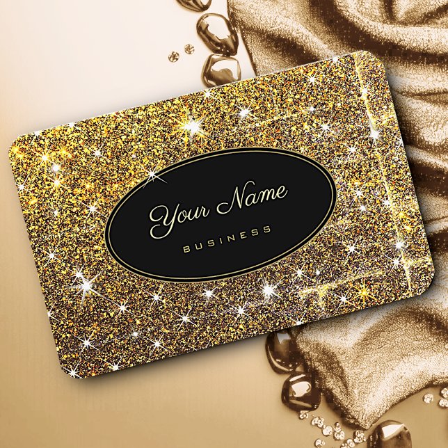 Luxury Luminous Golden Glitter Glam Stars Elegant Business Card (Creator Uploaded)