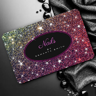 Luxury Luminous Pink Purple Glitter Stars Nails Business Card