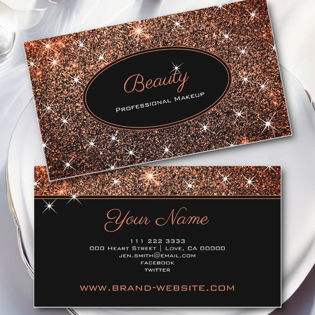 Luxury Luminous Rose Gold Glitter Beauty Makeup Business Card (Creator Uploaded)