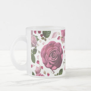 Luxury Magenta Rose Frosted Glass Mug Premium