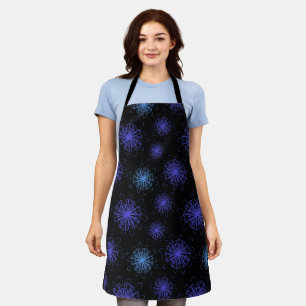 Luxury Magic Blue Purple Floral Black Abstract Art Apron