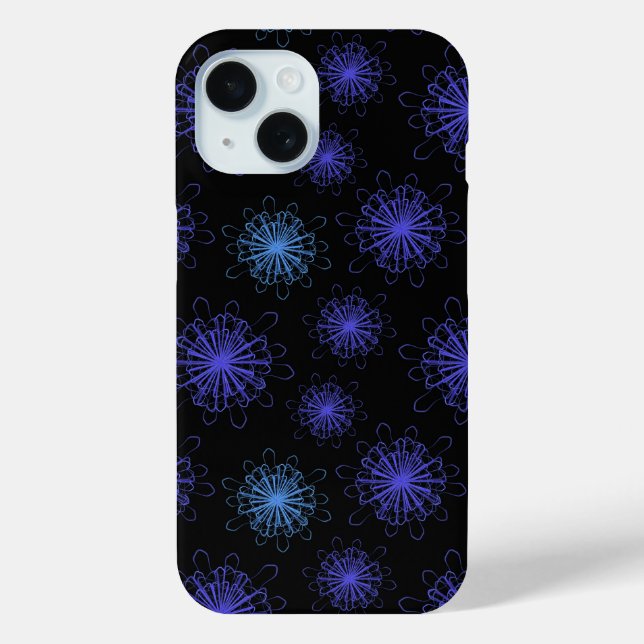Luxury Magic Blue Purple Floral Black Abstract Art Case-Mate iPhone Case (Back)