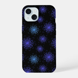 Luxury Magic Blue Purple Floral Black Abstract Art iPhone 15 Case