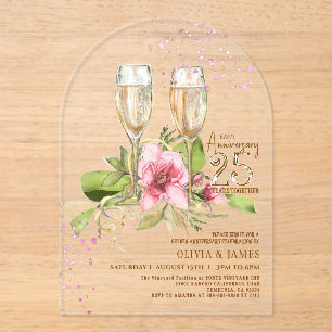 Luxury Magnolia Watercolor Acrylic Anniversary Invitations