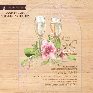 Luxury Magnolia Watercolor Acrylic Anniversary Invitations