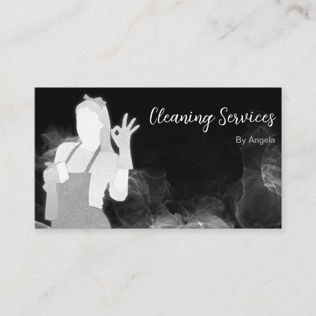 Luxury Maid Cleaning Services Janitorial Glitter Business Card (Front)
