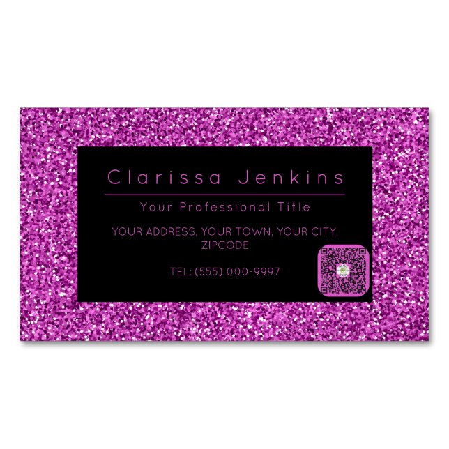 luxury makeup artist black and pink glitter 	Magnetic business card (Front)