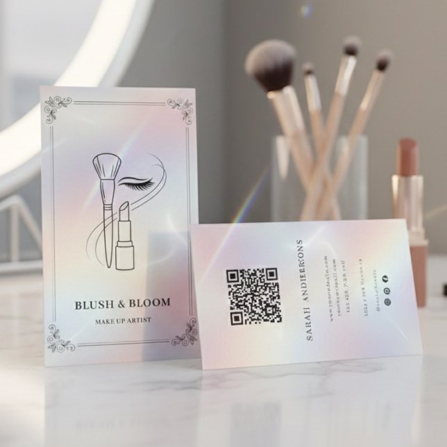 Luxury Makeup Artist with QR Code | Holographic Business Card (Creator Uploaded)