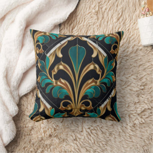 Luxury Malachite Art Deco Floral Marbled Pattern Cushion