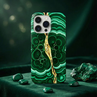 Luxury Malachite & Gold Vein iPhone 15 Pro Case