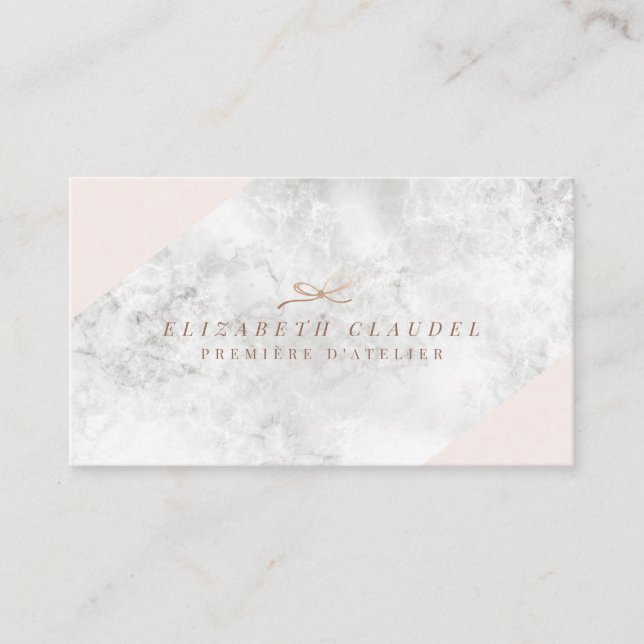 Luxury Marbel Blush Pink Rose Gold Foil Bow Business Card (Front)