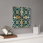 Luxury Marble Art Deco Greek Key Sea Green Gold Square Wall Clock<br><div class="desc">Elevate your decor with this modern and stylish Art Deco wall clock, featuring a sophisticated Greek mandala pattern in dark sea green, aqua, and gold. The mosaic marble texture and Greek key motif create a timeless yet trendy aesthetic, blending retro vintage charm with luxurious elegance. Designed with abstract geometric elements...</div>