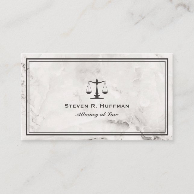 Luxury Marble Attorney Justice Scale Professional Business Card (Front)
