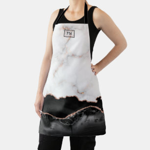 Luxury Marble Black Agate Gold Glitter Monogram Apron