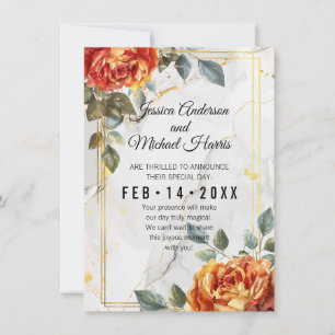 Luxury Marble Dreams: Orange Rose Elegance  Save The Date