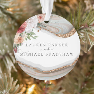 Luxury Marble Floral Glitter Wedding Ornament