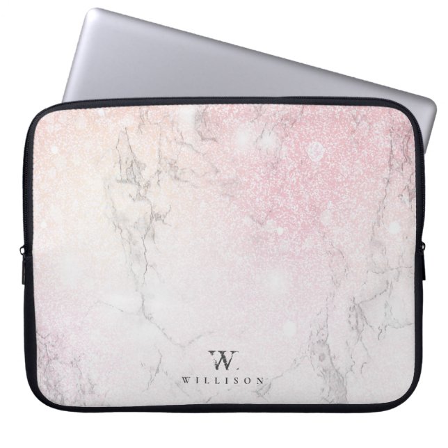 Luxury Marble Glitter monogram Laptop Sleeve (Front)