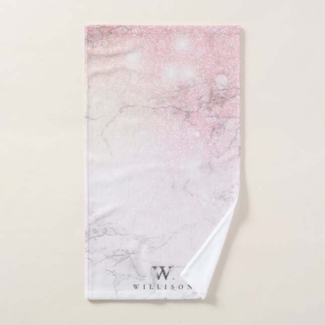 Luxury Marble Glitter Personalised Hand Towel (Hand Towel)