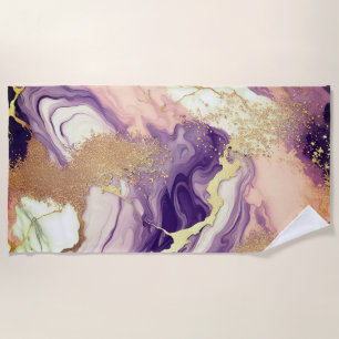 Luxury marble, glitter, pink ,purple and gold des Beach Towel