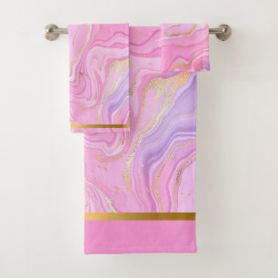 Luxury Marble Glitter Pink Purple Gold Bath Towel Set