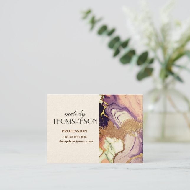  Luxury Marble Glitter Pink Purple Gold Business Card (Standing Front)