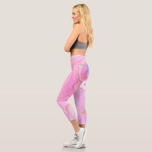 Luxury Marble Glitter Pink Purple Gold Capri Leggings
