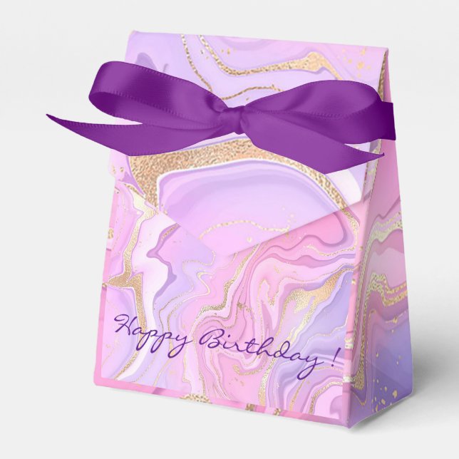 Luxury Marble Glitter Pink Purple Gold Favour Box (Front Side)