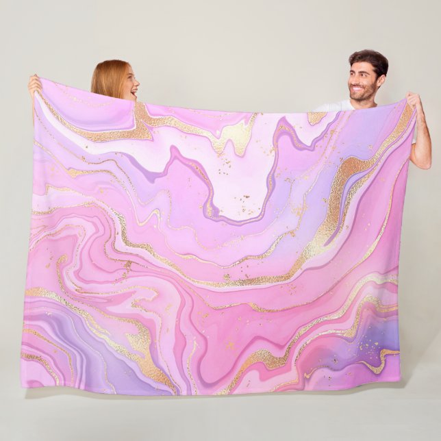 Luxury Marble Glitter Pink Purple Gold Fleece Blanket (In Situ)