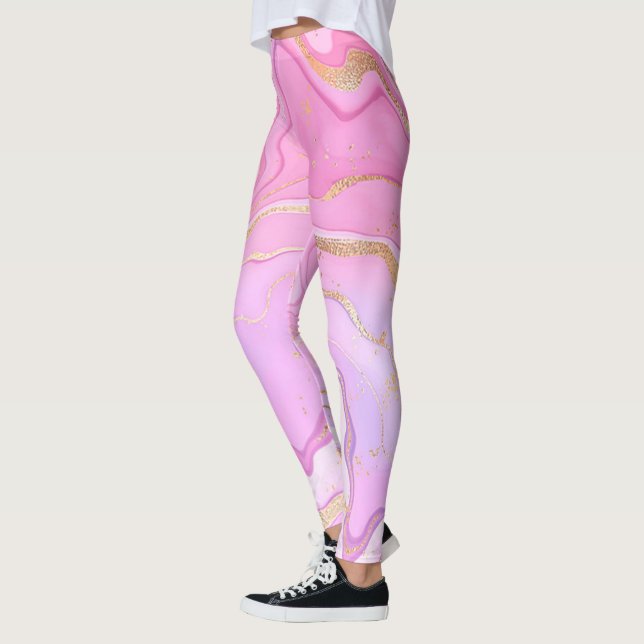 Luxury Marble Glitter Pink Purple Gold Leggings (Left)
