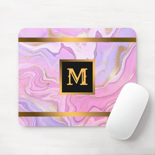 Luxury Marble Glitter Pink Purple Gold Mouse Mat (With Mouse)