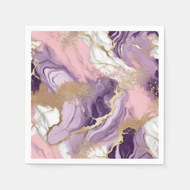  Luxury Marble Glitter Pink Purple Gold Napkin (Front)