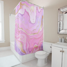 Luxury Marble Glitter Pink Purple Gold Shower Curtain