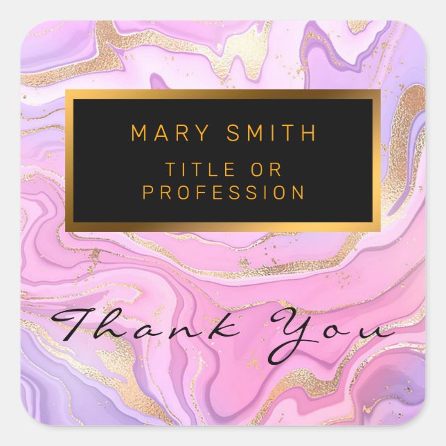 Luxury Marble Glitter Pink Purple Gold Square Sticker (Front)