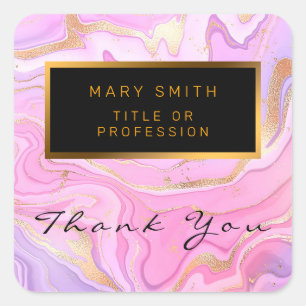 Luxury Marble Glitter Pink Purple Gold Square Sticker