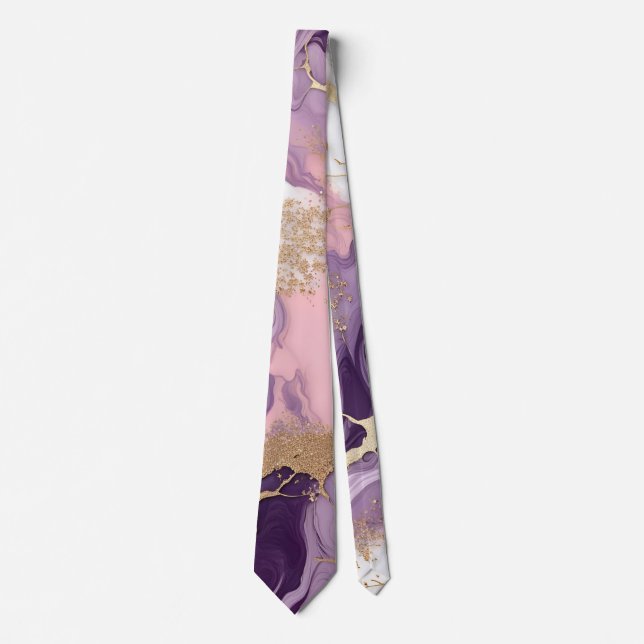  Luxury Marble Glitter Pink Purple Gold Tie (Front)