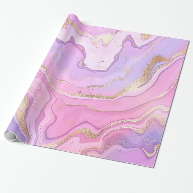 Luxury Marble Glitter Pink Purple Gold Wrapping Paper (Unrolled)